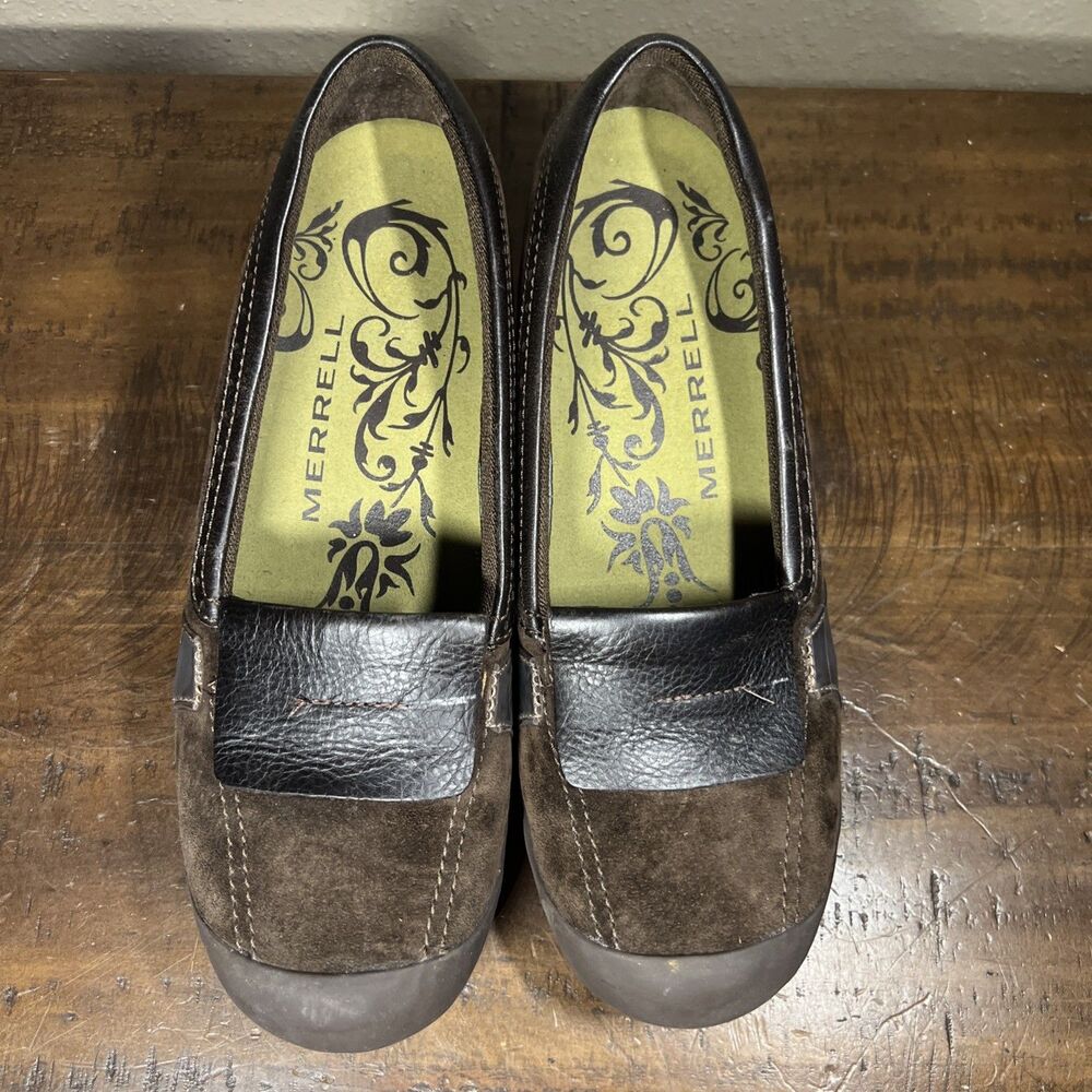 Merrell Plaza Moc Dark Coffee Loafers Heels Slip On Brown 8 M / 38.5